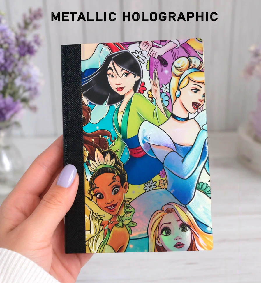 Decorative Vinyl Covered MINIATURE Composition Notebook Princess Metallic Holographic 1