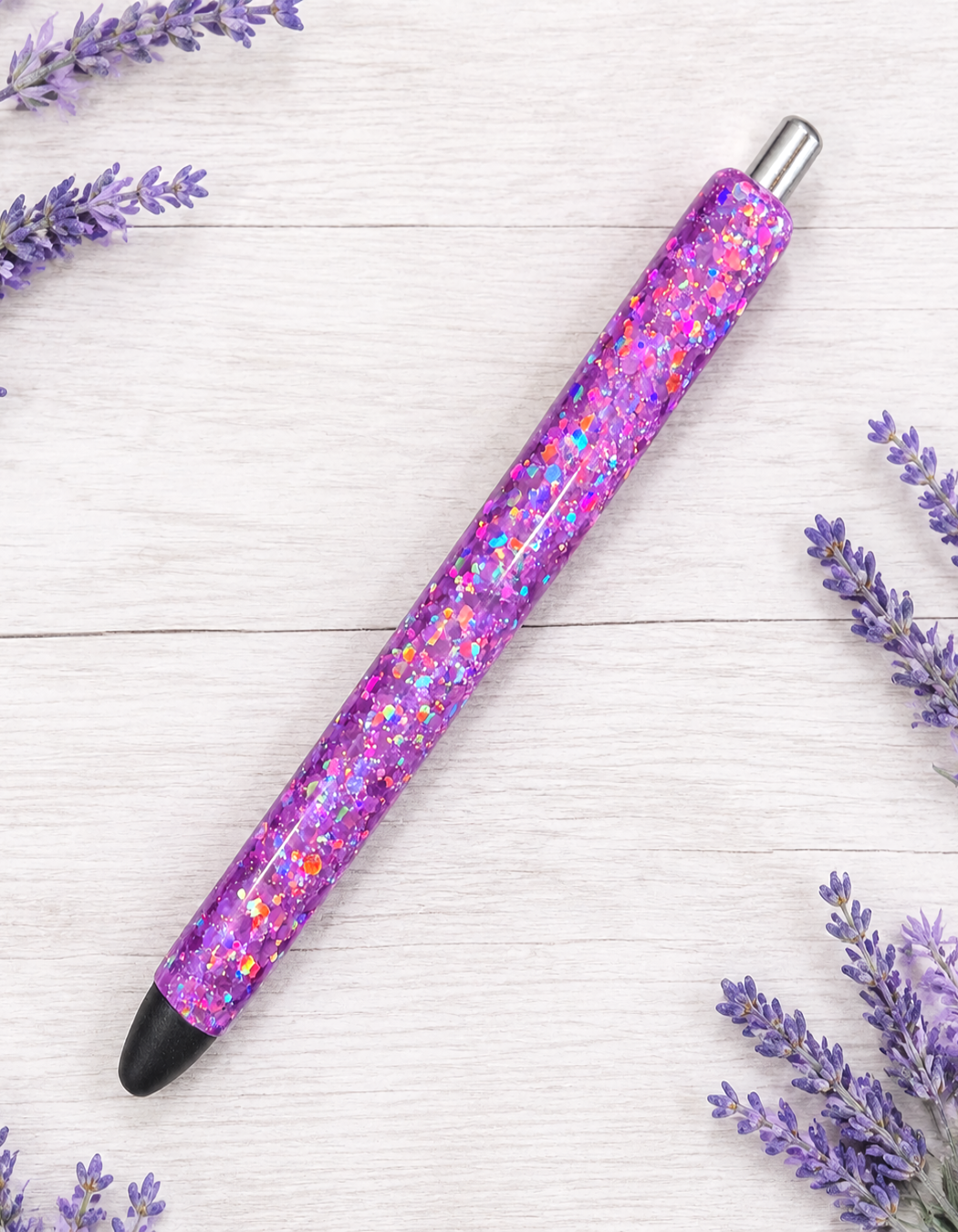 Handmade Dark Pink Holographic chunky glitter pen with free refill