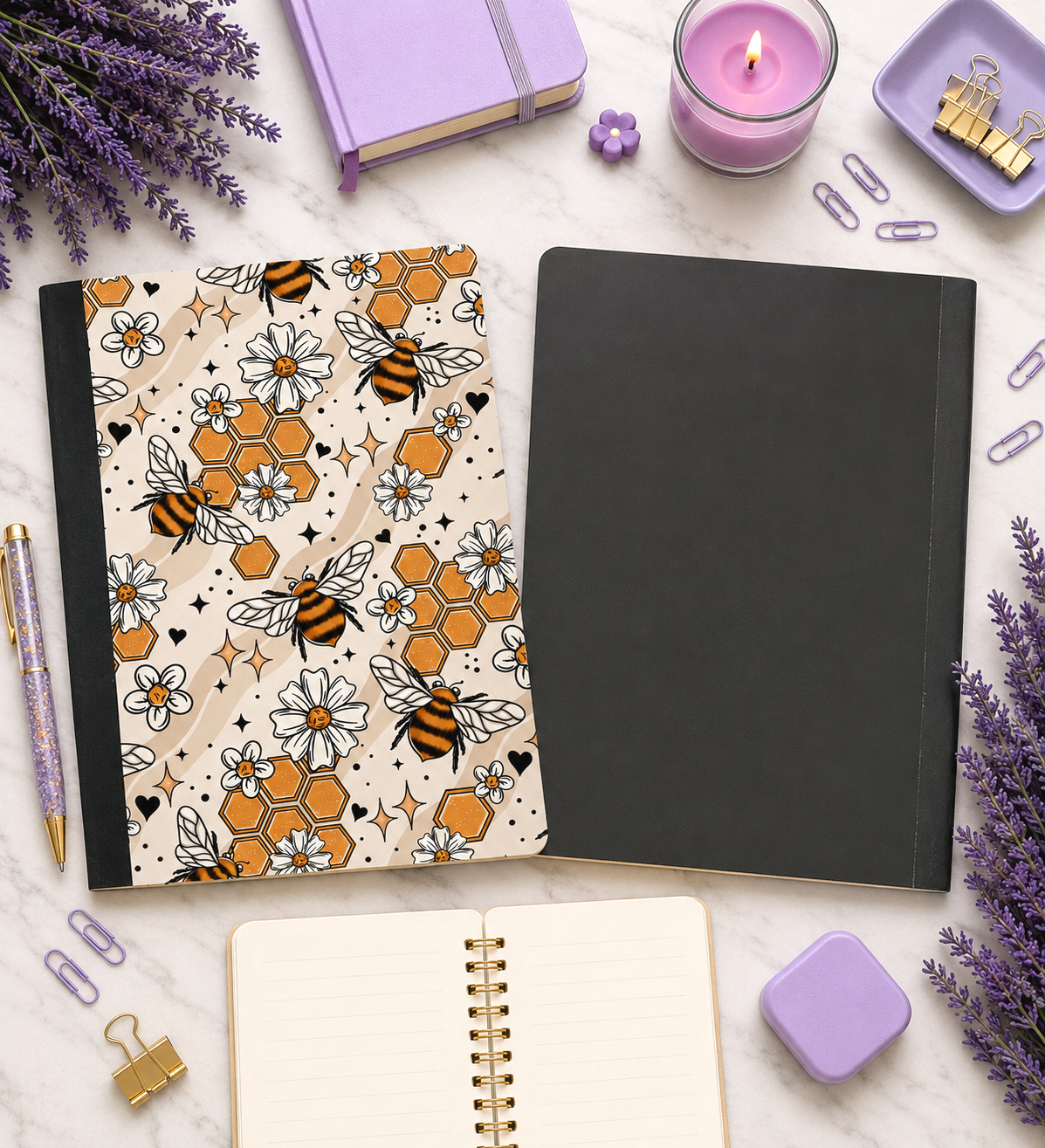 Decorative Vinyl Covered Composition Notebook Bees and Honeycombs