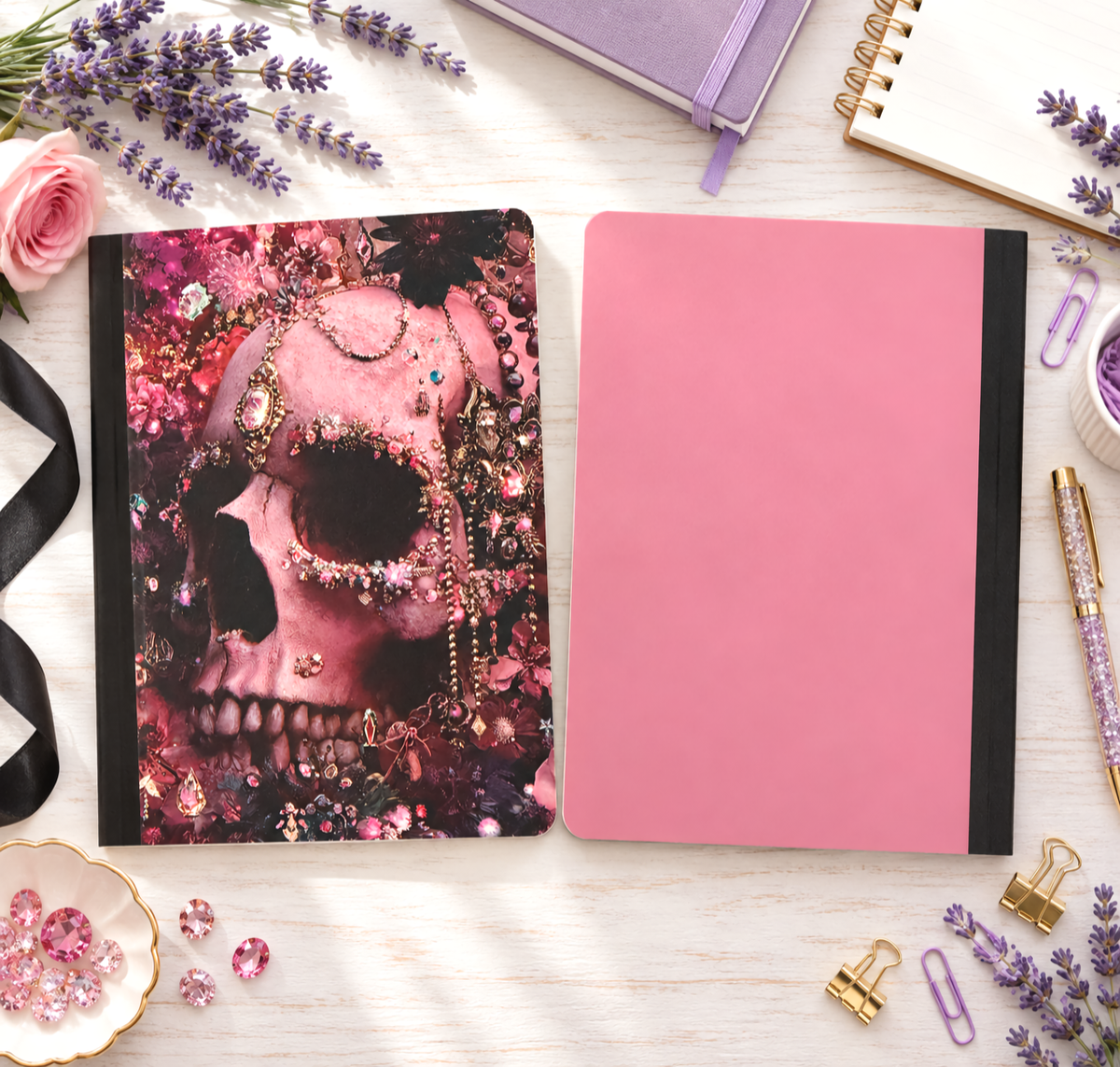 Decorative Vinyl Covered Composition Notebook Pink Skull