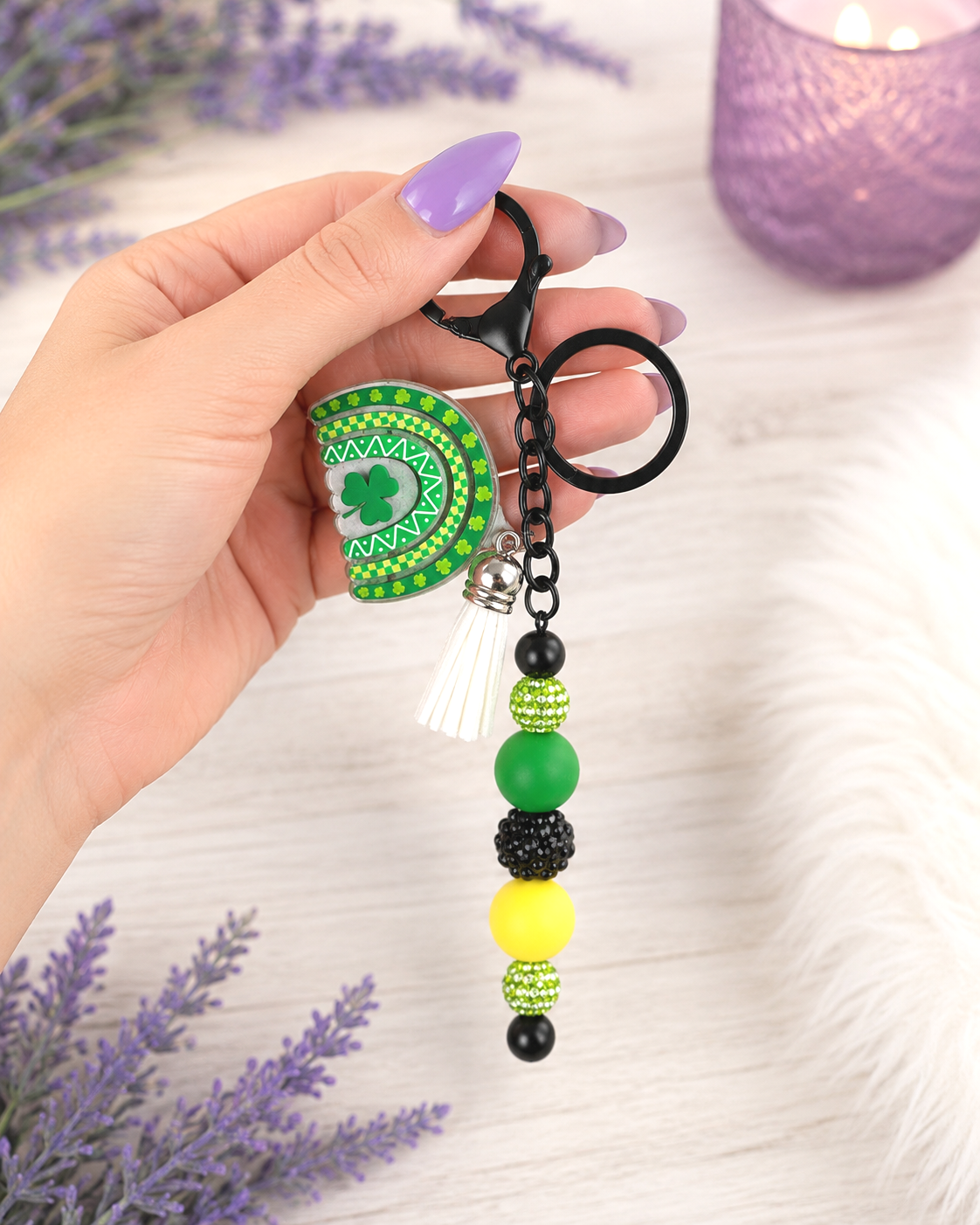 Handmade Beaded St Patricks Irish Keychain With Clip and Keyring 3