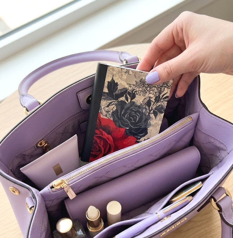 Decorative Vinyl Covered MINIATURE Composition Notebook Black Rose
