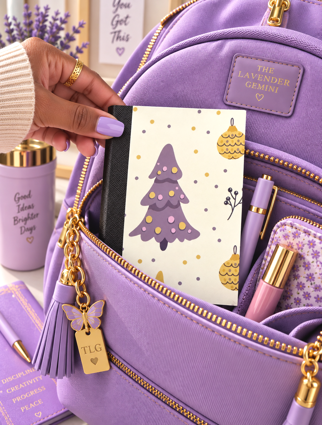 Decorative Vinyl Covered MINIATURE Composition Notebook Lavender Pines