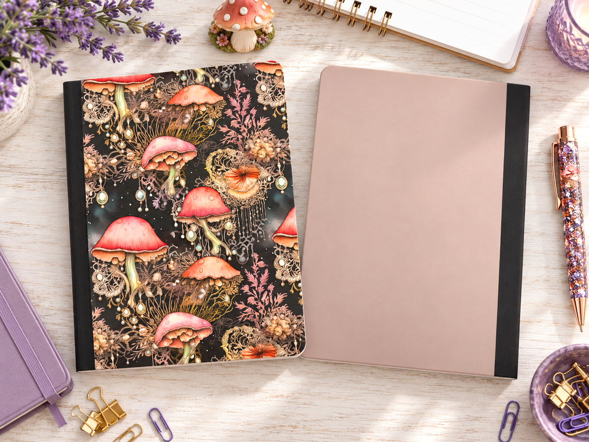 Decorative Vinyl Covered Composition Notebook Mushrooms