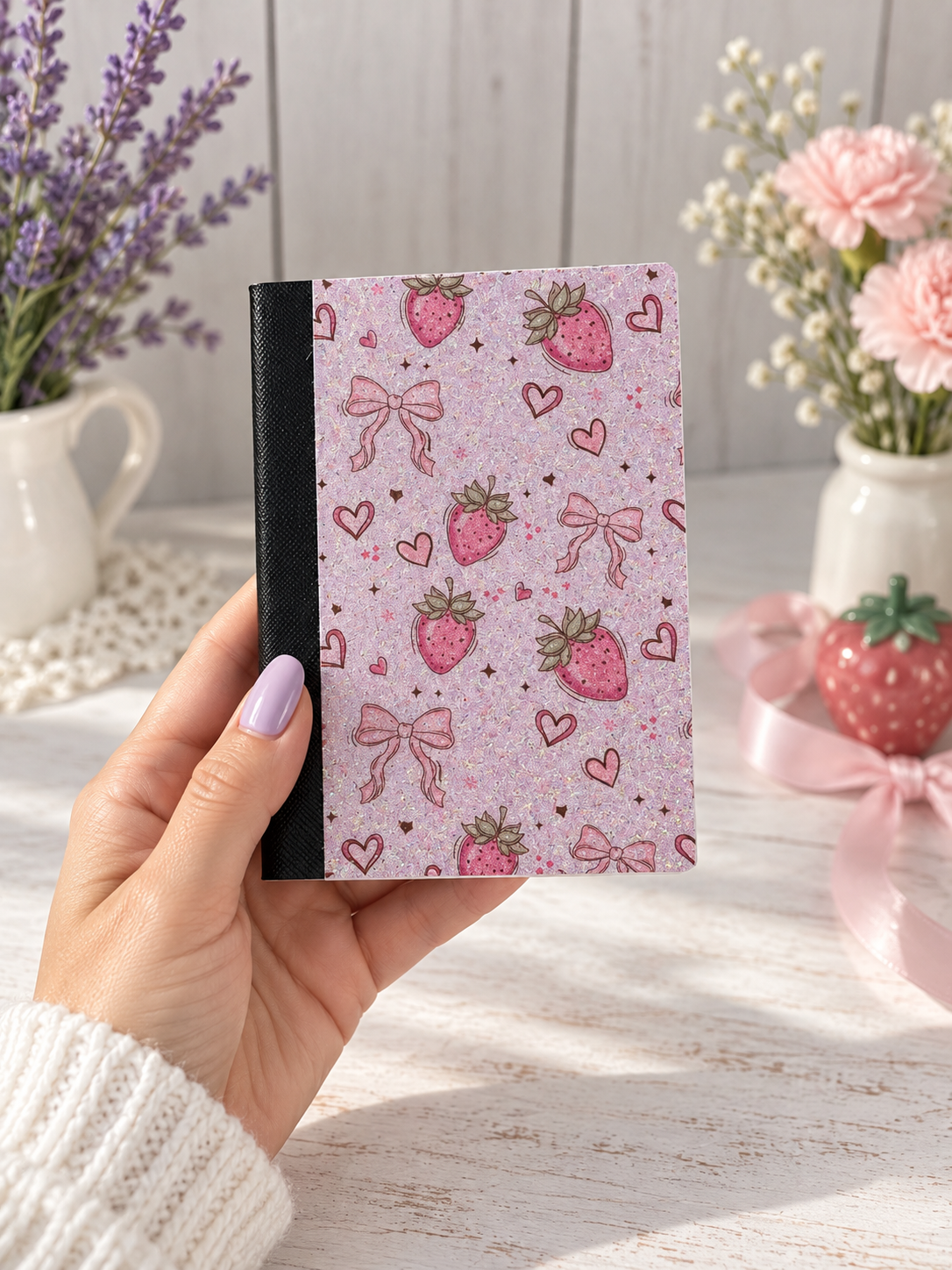 Decorative Vinyl Covered MINIATURE Composition Notebook Strawberries