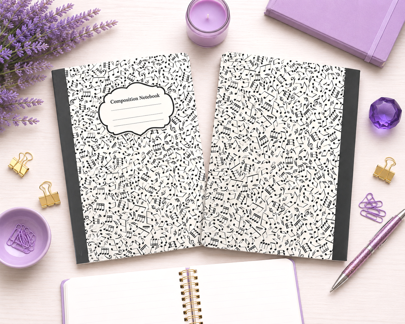 Decorative Vinyl Covered Composition Notebook Musical Notes