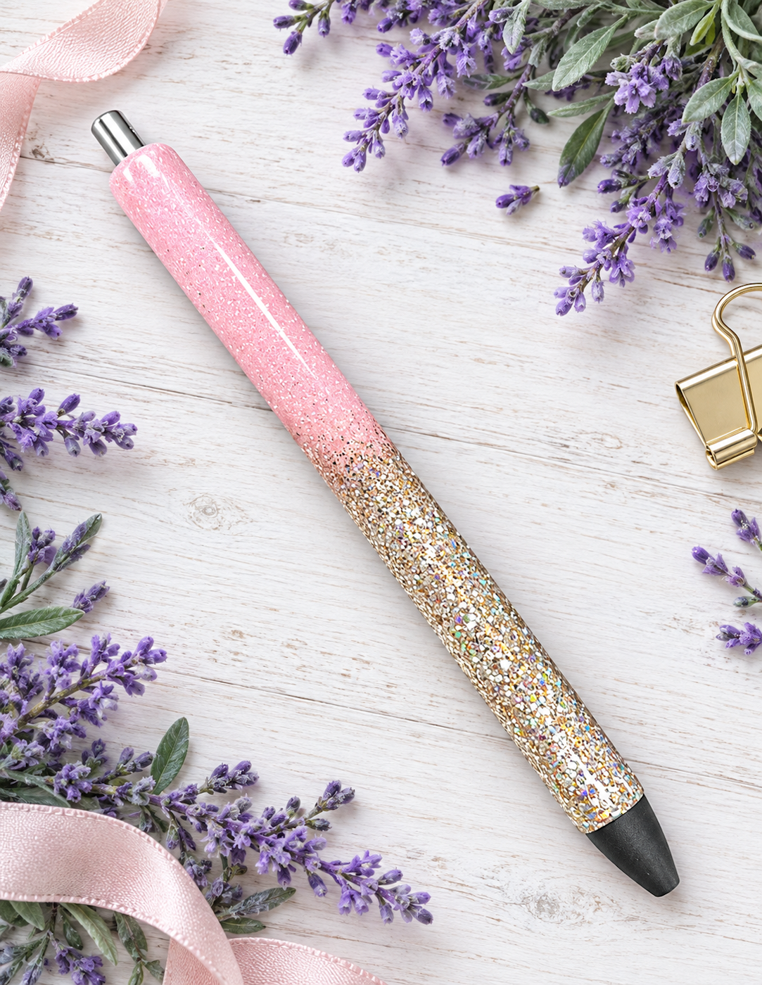 Handmade Pink and Gold Ombre glitter pen with free refill