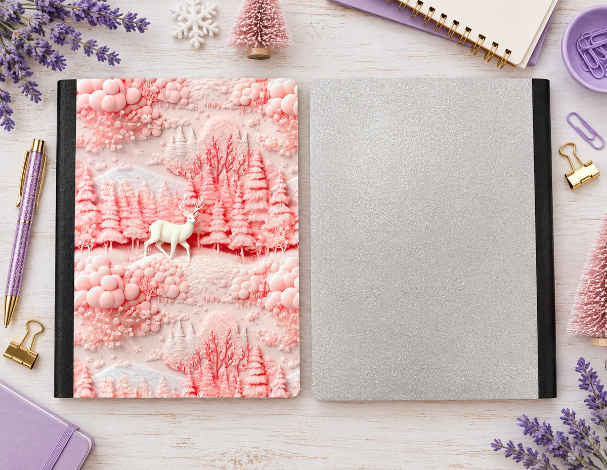 Decorative Vinyl Covered Composition Notebook Pink Winter Forest