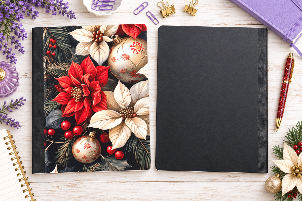 Decorative Vinyl Covered Composition Notebook Poinsettas
