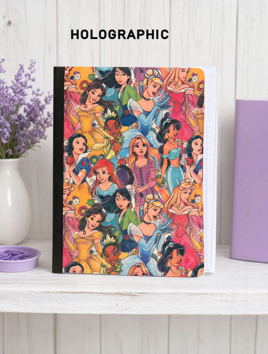 Decorative Vinyl Covered Composition Notebook Holographic Princesses 2