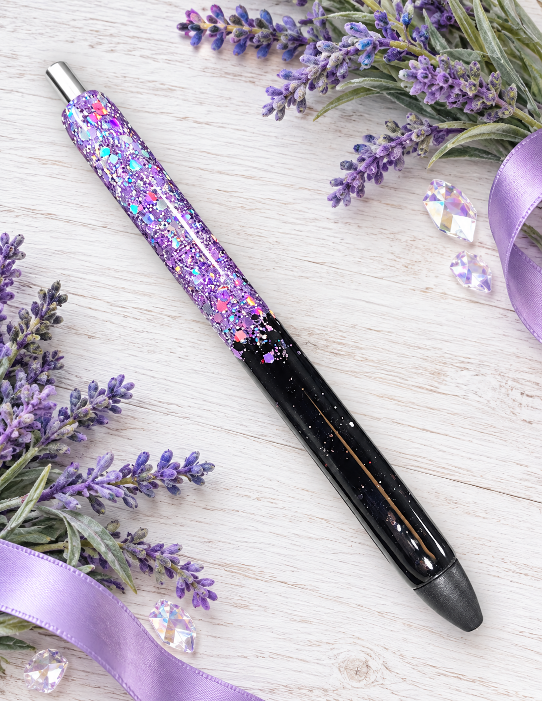 Handmade Purple Mix and Black Ombre glitter pen with free refill