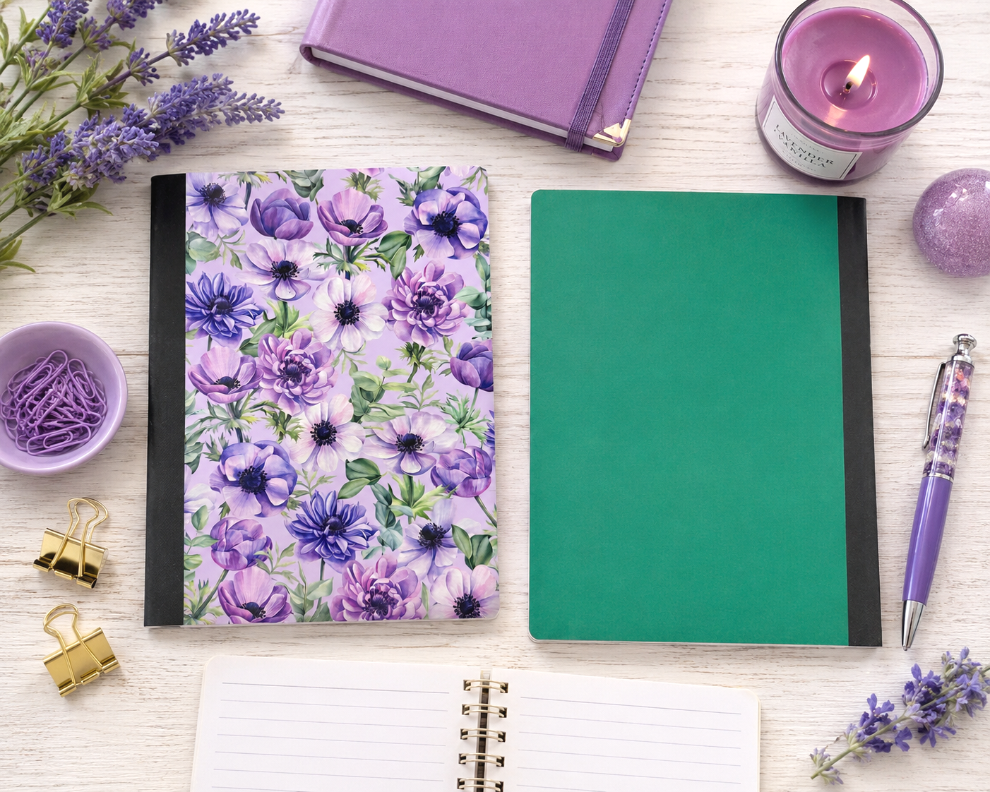 Decorative Vinyl Covered Composition Notebook Purple Flowers 4