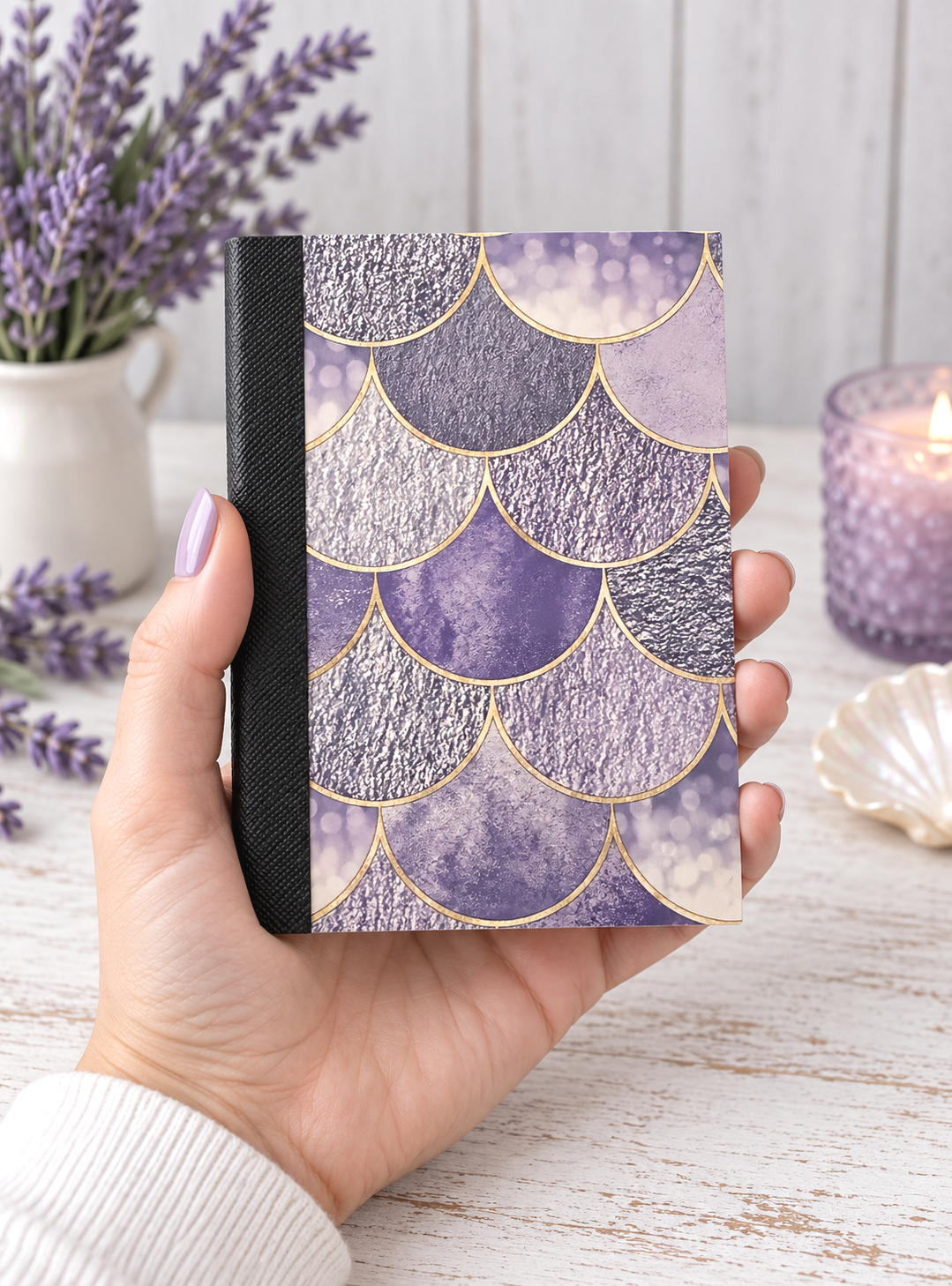 Decorative Vinyl Covered MINIATURE Composition Notebook Purple Mermaid