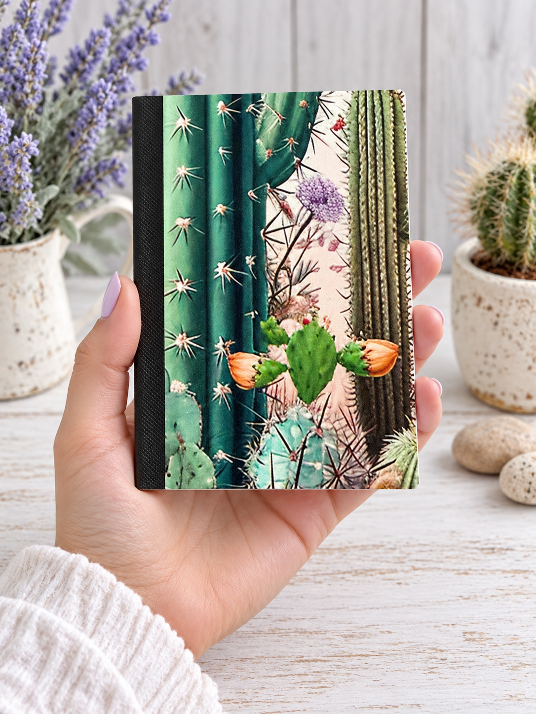 Decorative Vinyl Covered MINIATURE Composition Notebook Blooming Cacti