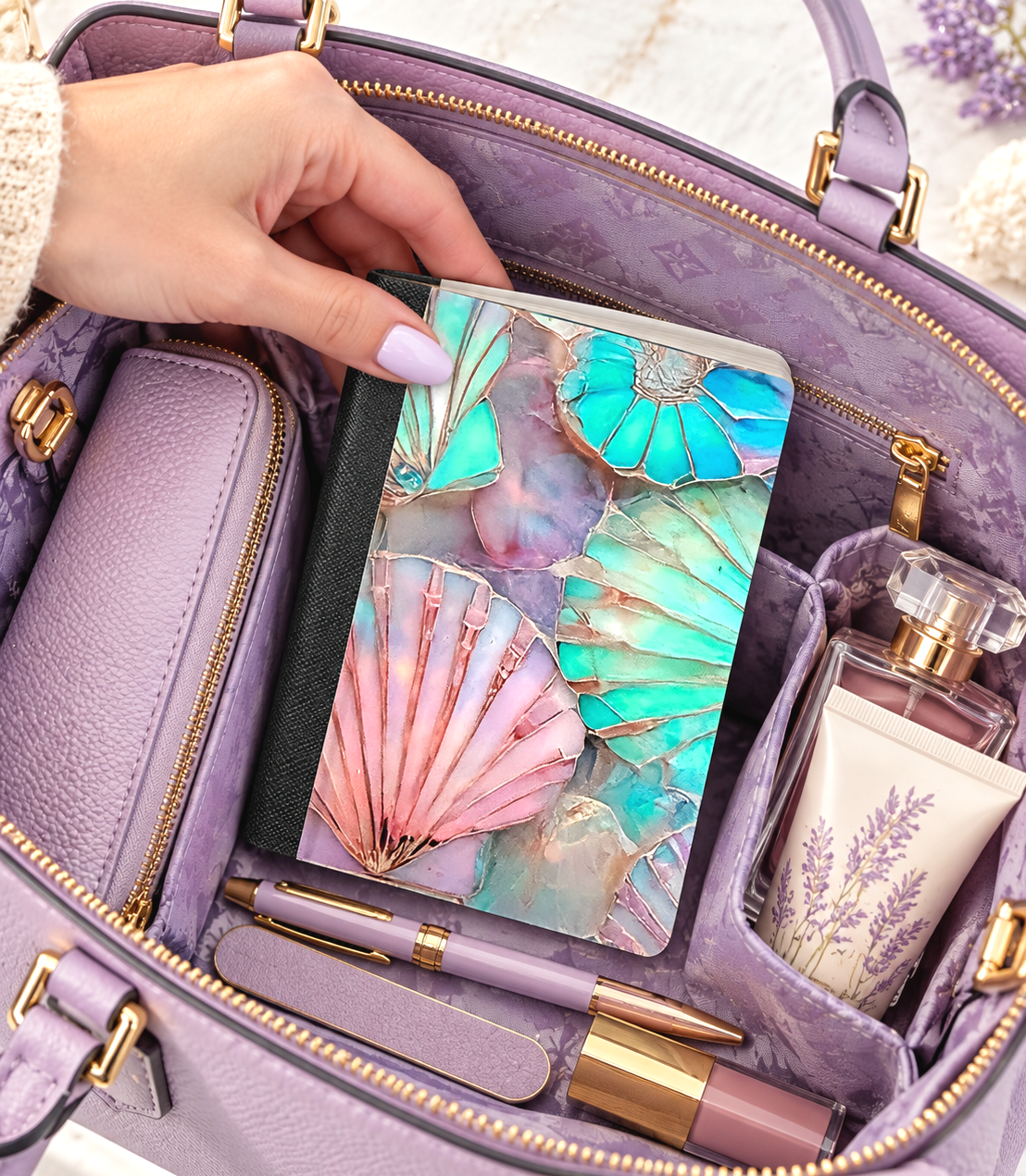Decorative Vinyl Covered MINIATURE Composition Notebook Seashells