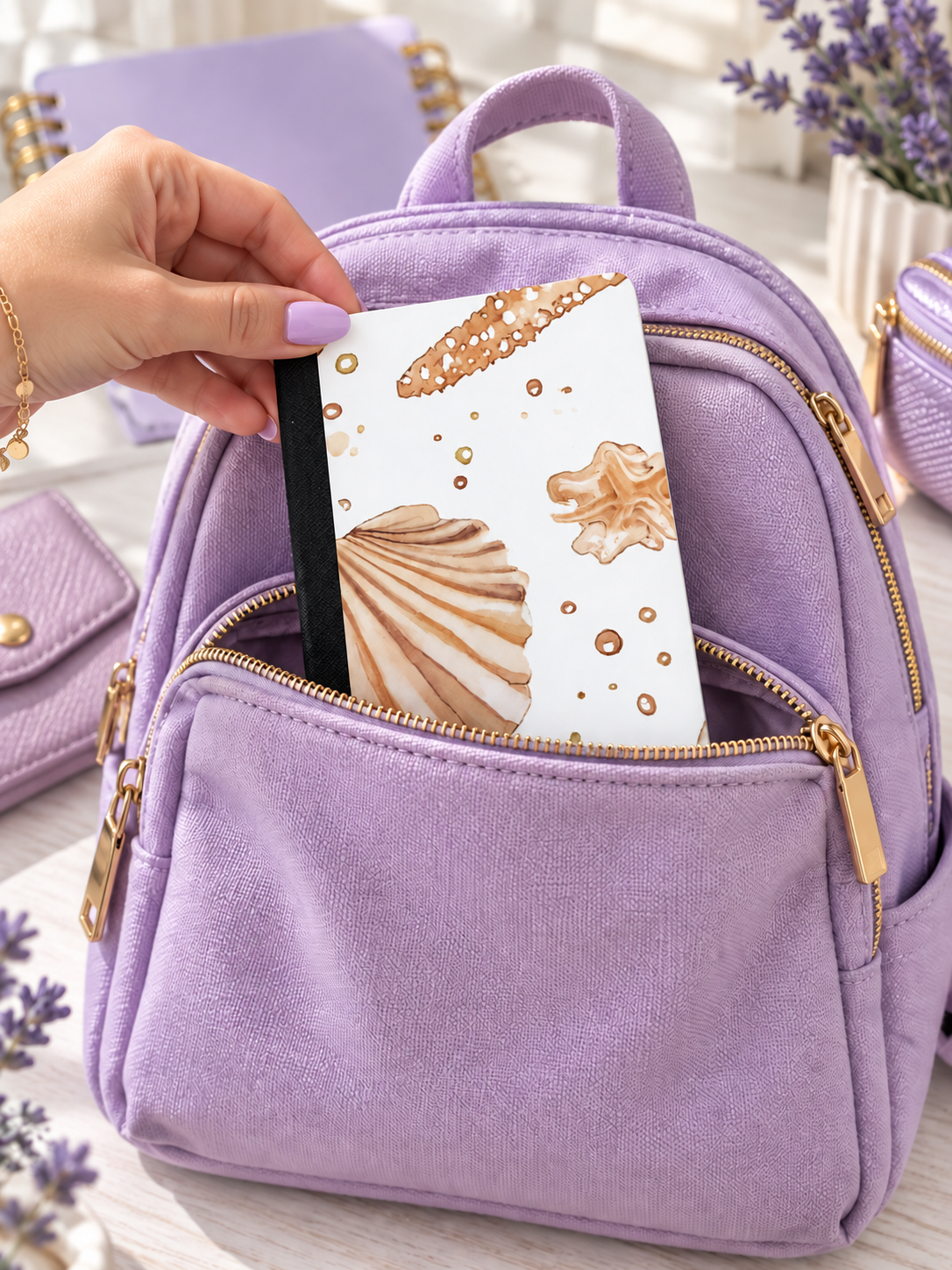 Decorative Vinyl Covered MINIATURE Composition Notebook Seashelle