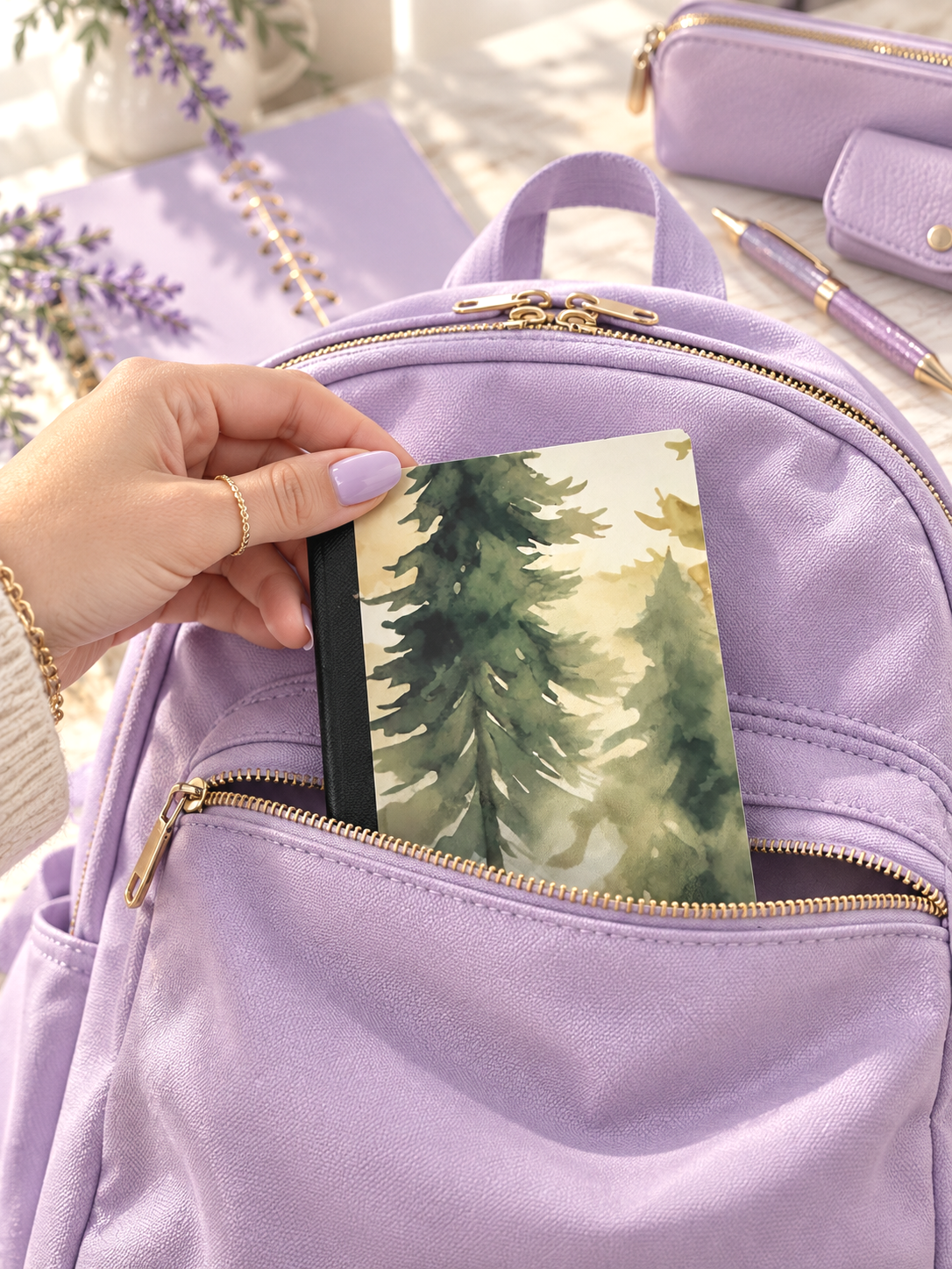 Decorative Vinyl Covered MINIATURE Composition Notebook Watercolors Pines