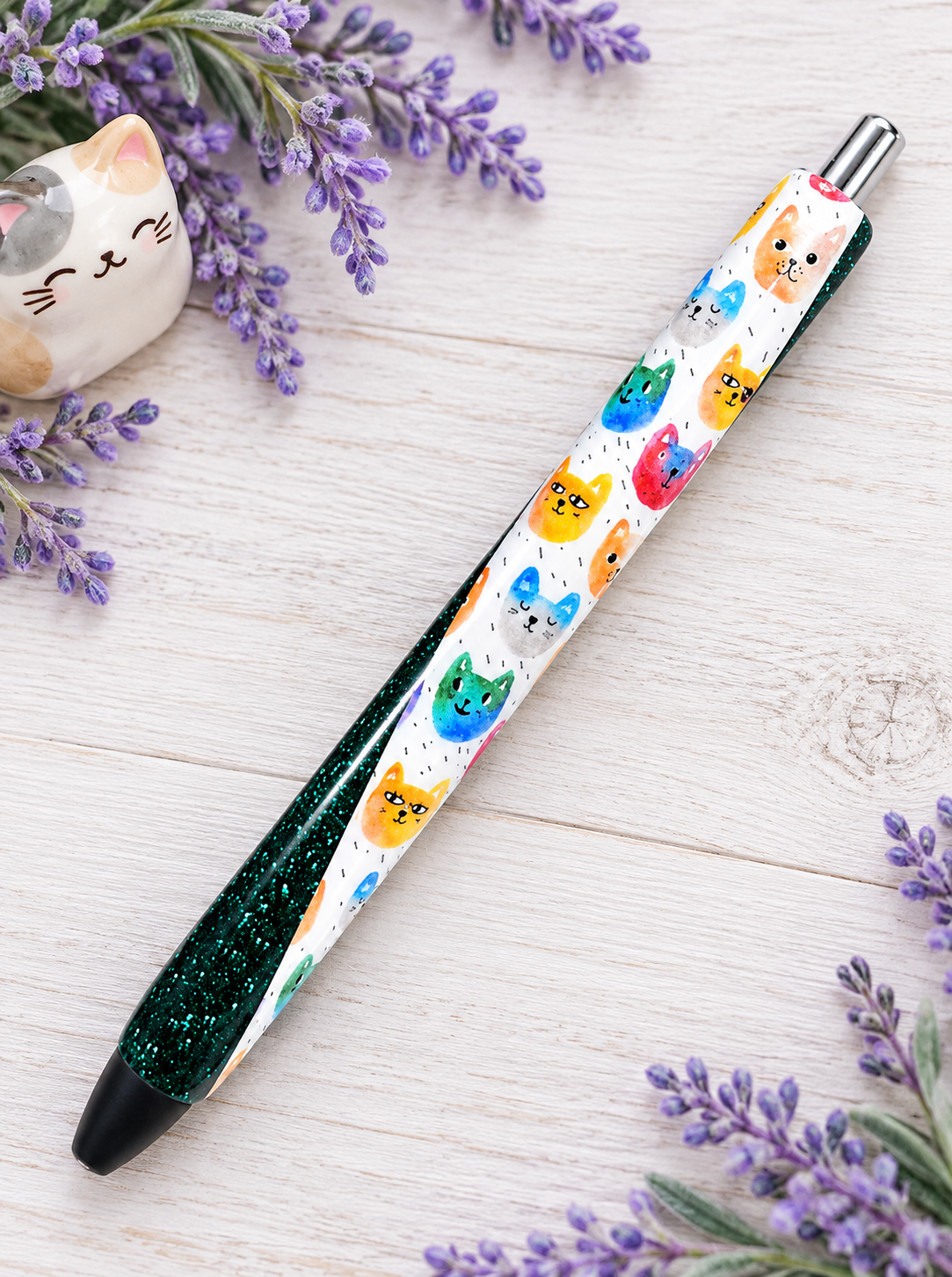 Handmade Watercolor Cats glitter pen with free refill
