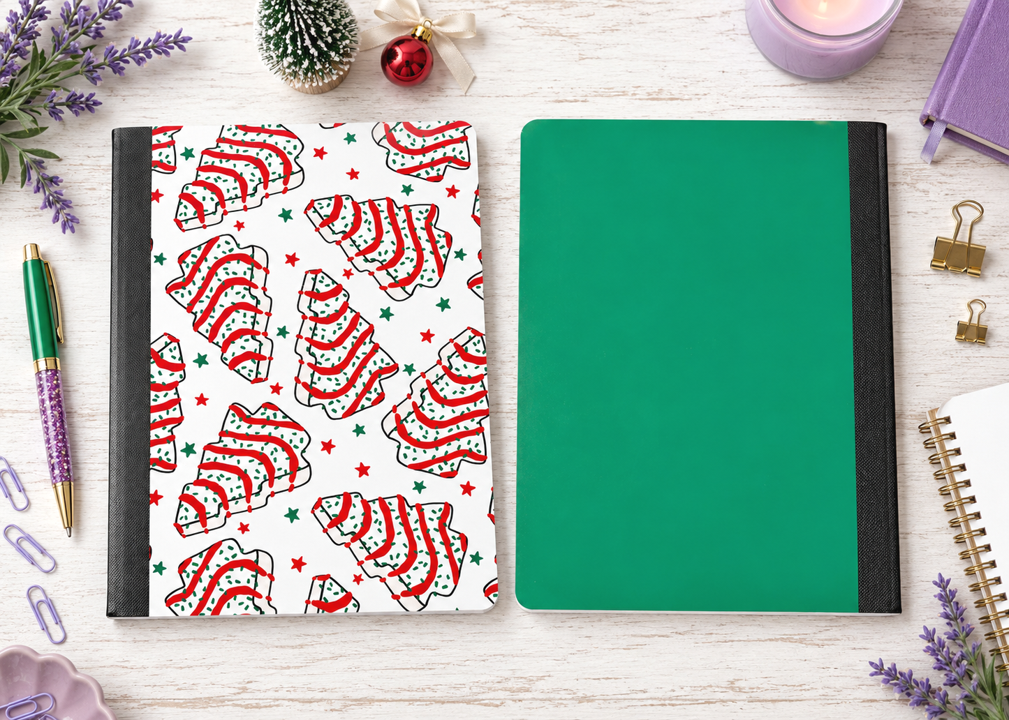 Decorative Vinyl Covered Composition Notebook Christmas Cakes