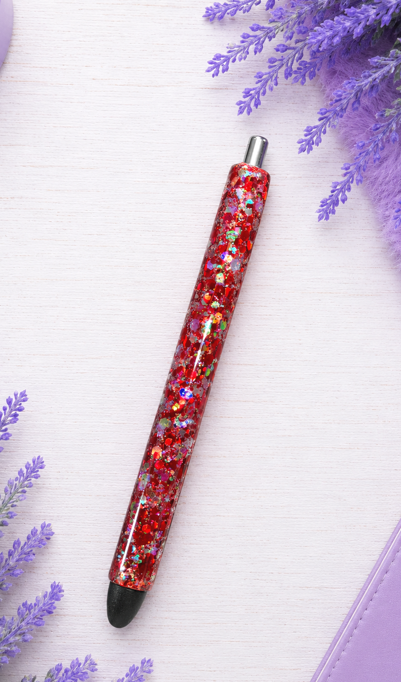 Handmade Cherry Red Mix glitter pen with free refill