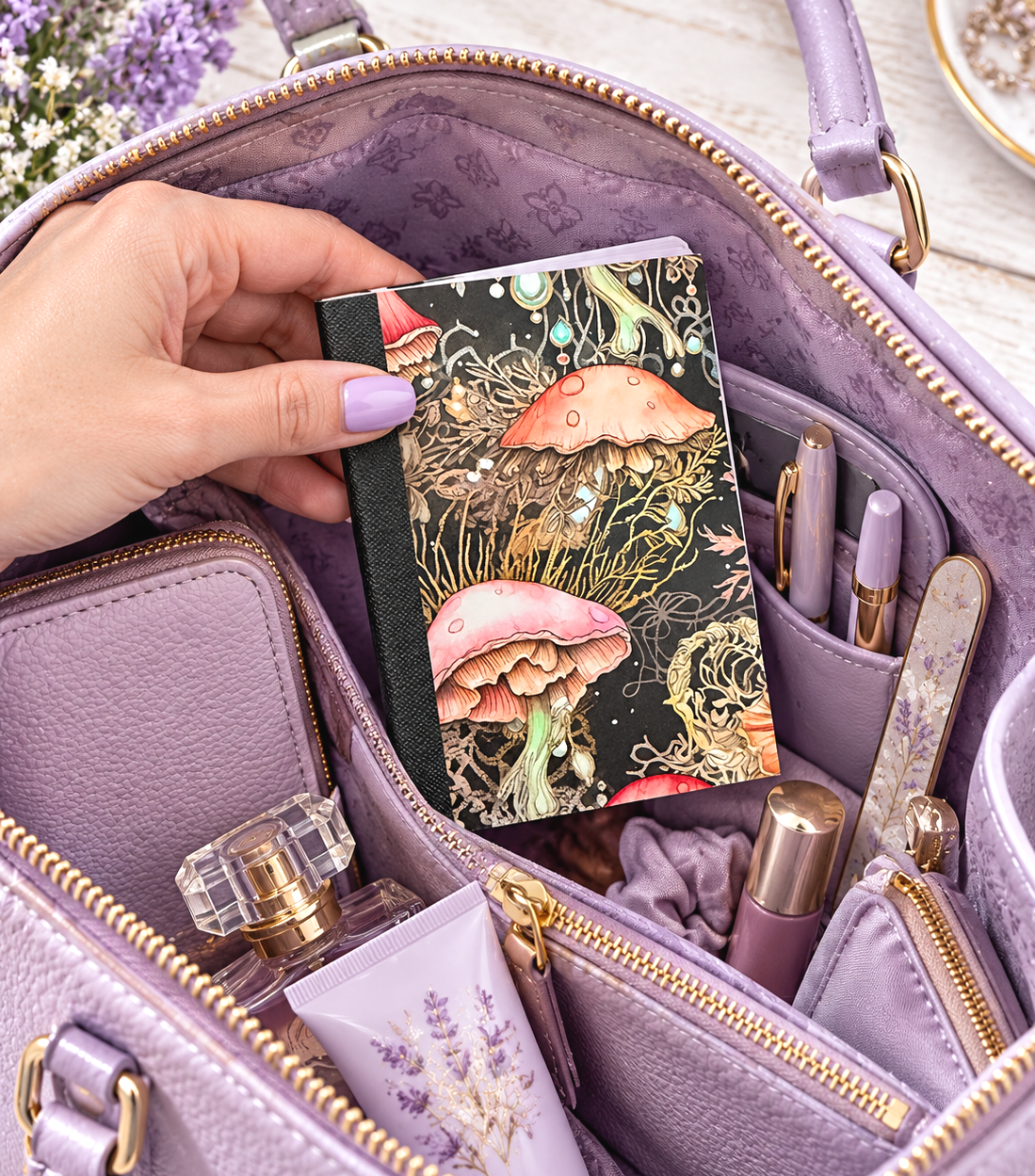 Decorative Vinyl Covered MINIATURE Composition Notebook Mushrooms
