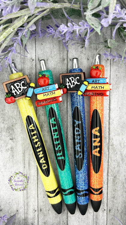 Custom Order Handmade Teacher Crayon Glitter Pen with free refill
