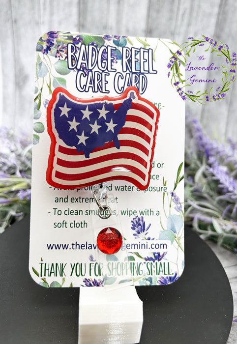 Handmade Patriotic USA Flag Badge Reel