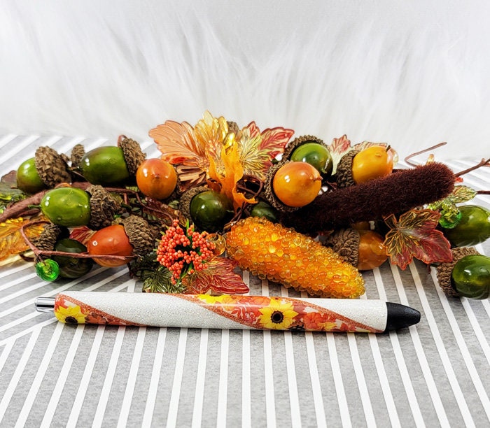 Handmade Fall flowers glitter pen with free refill
