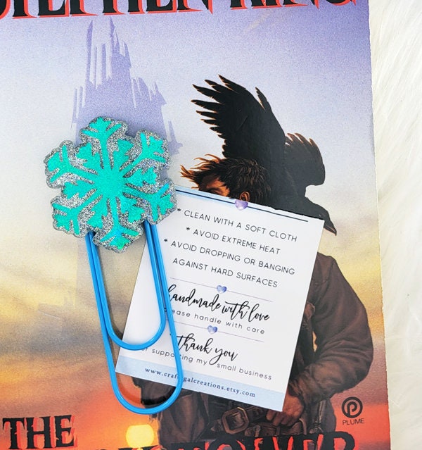 Aqua and Holographic Silver Snowflake Jumbo Paper Clip Bookmark