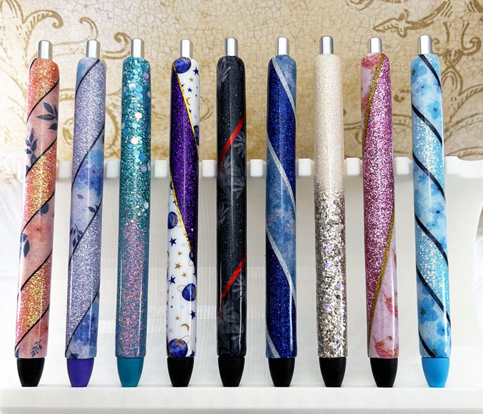 Handmade Burgundy and Orange flowers Washi Tape glitter pen with free refill