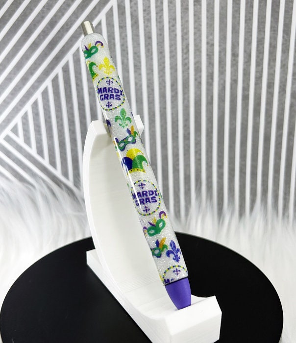 Handmade Mardi Gras glitter pen with free refill