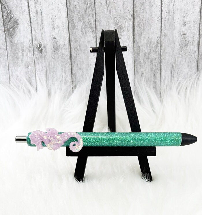 Handmade Seahorse glitter pen with free refill