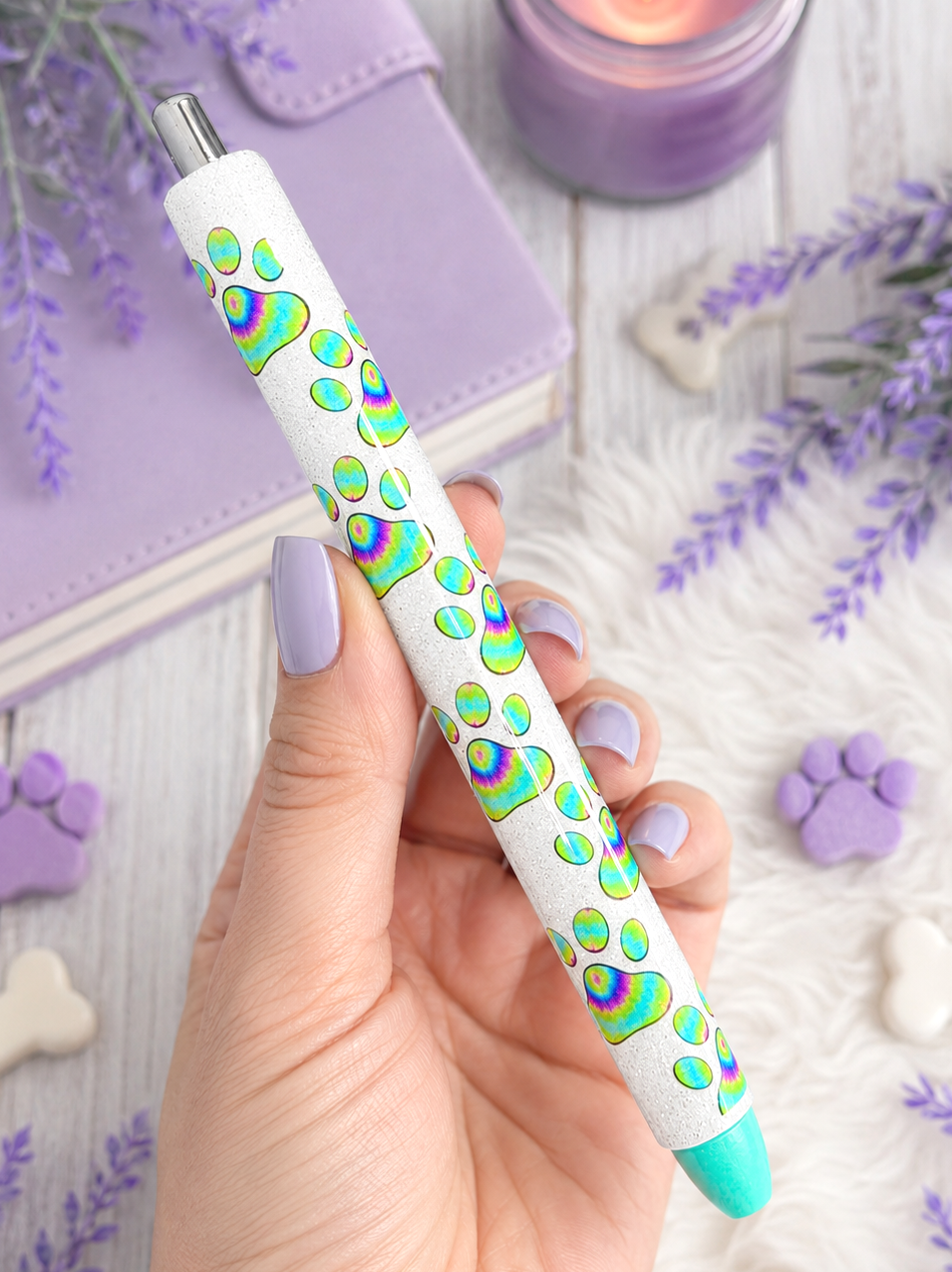 Handmade Tye Dye Dog Paws glitter pen with free refill 2