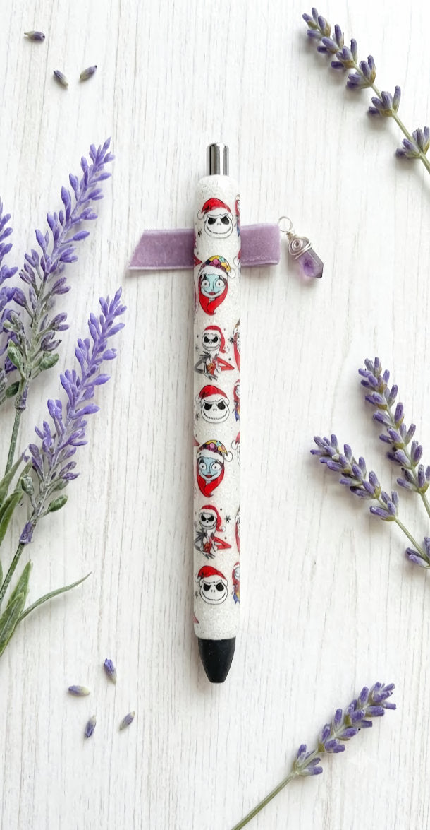 Handmade Jack and Sally glitter pen with free refill