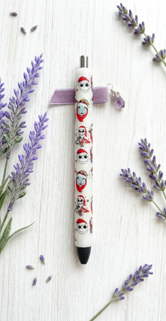 Handmade Jack and Sally glitter pen with free refill