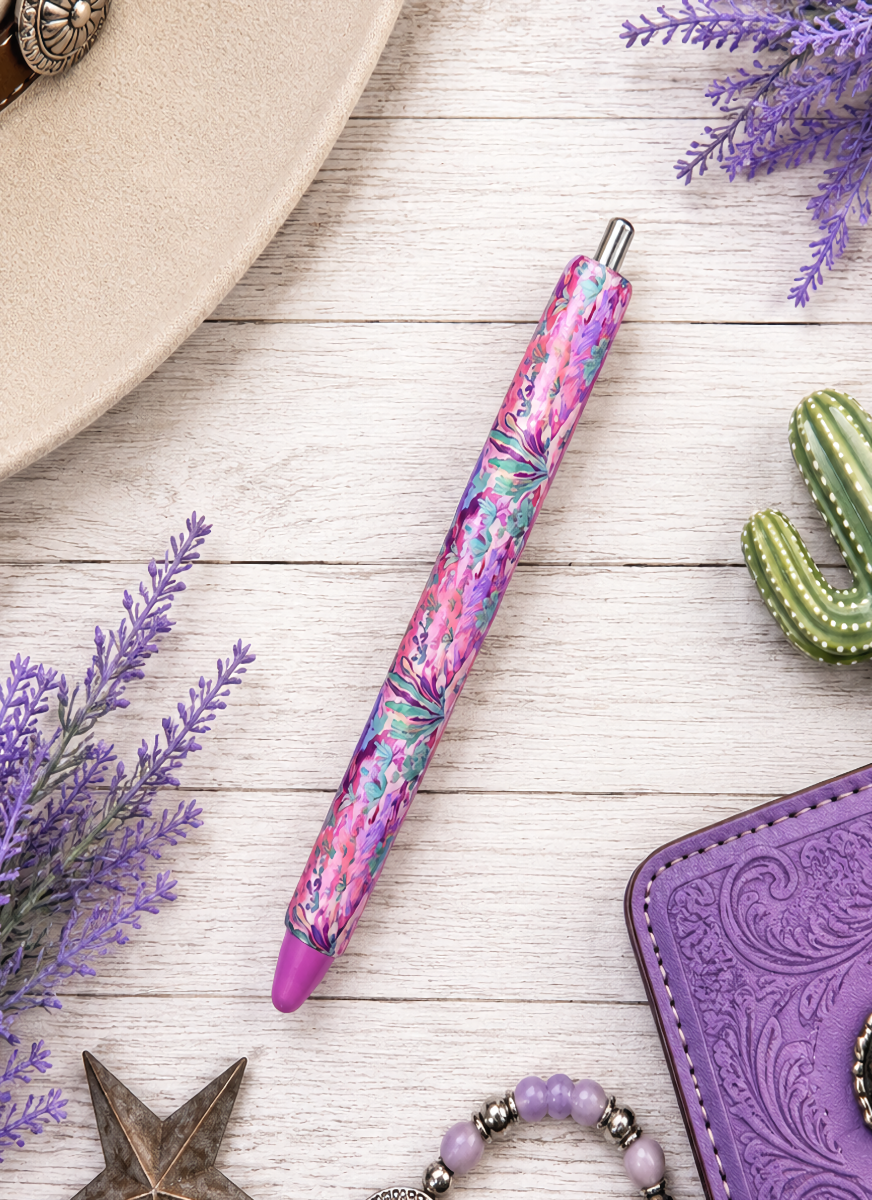 Handmade Vibrant Desert Scene glitter pen with free refill