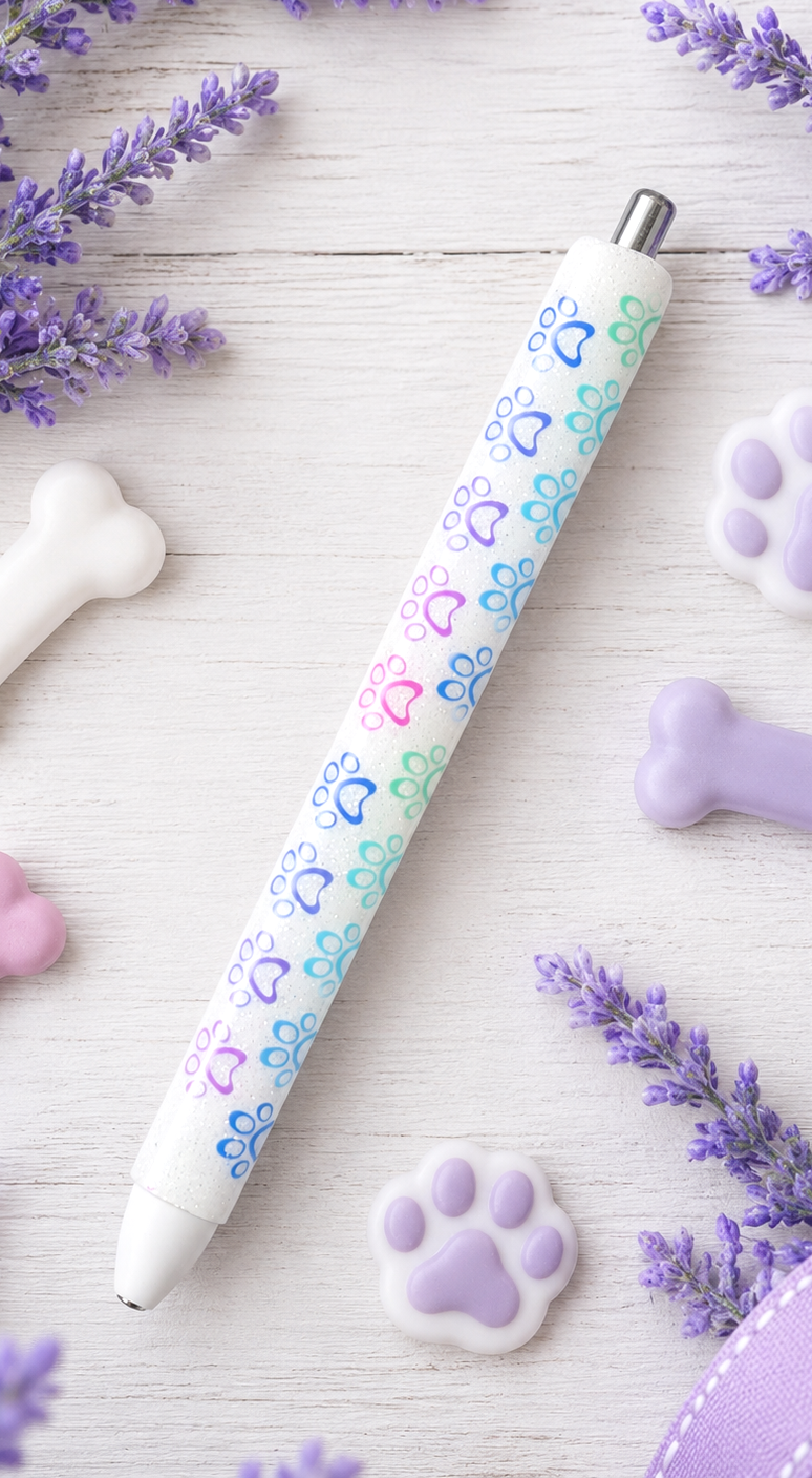 Handmade RainBow Small dog paws glitter pen with free refill