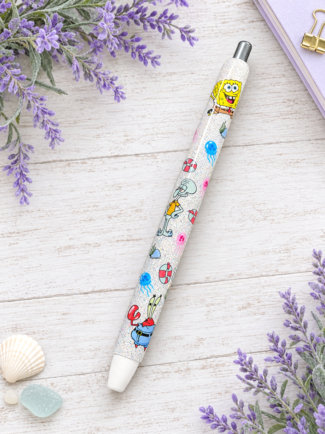 Handmade Sponge Bob glitter pen with free refill