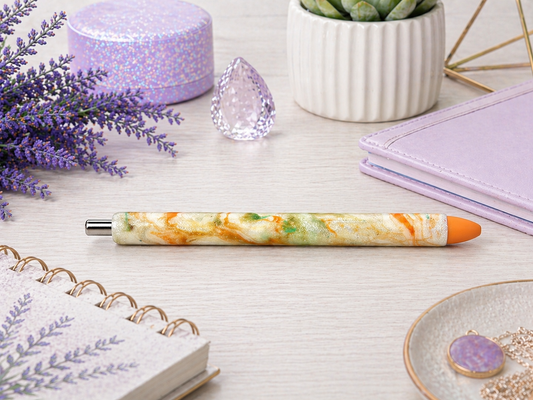 Handmade Orange Green Gold marble glitter pen with free refill