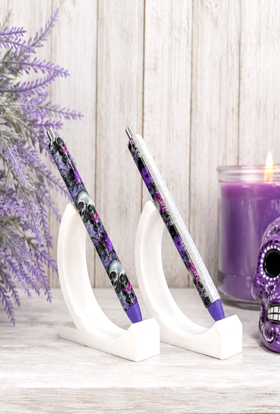 Handmade Halloween Purple Skulls glitter pen with free refill