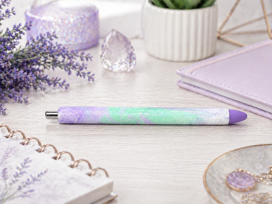 Handmade Mint Green and Lavender marble glitter pen with free refill
