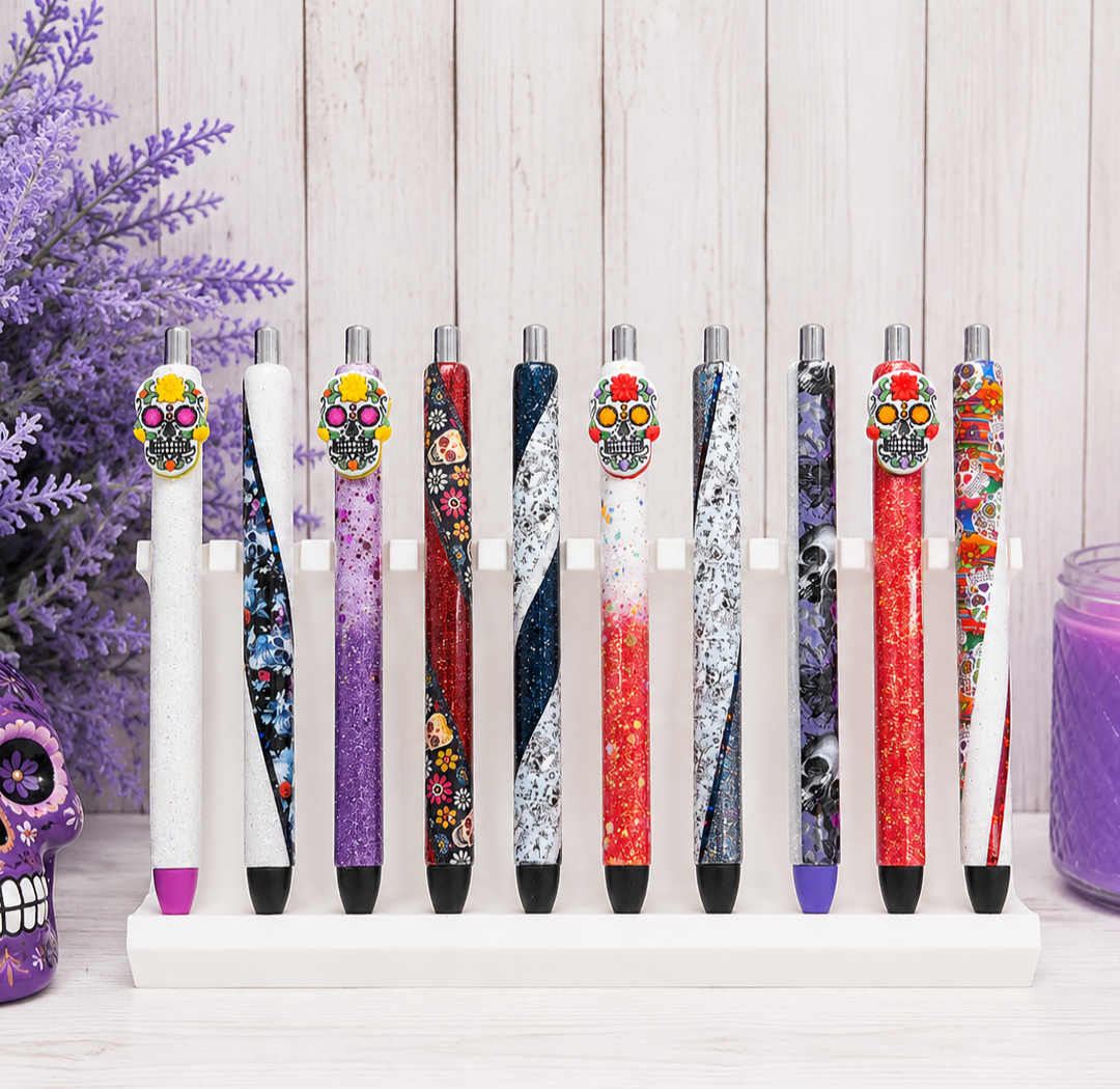 Handmade Orange Sugar Skull glitter pen with free refills