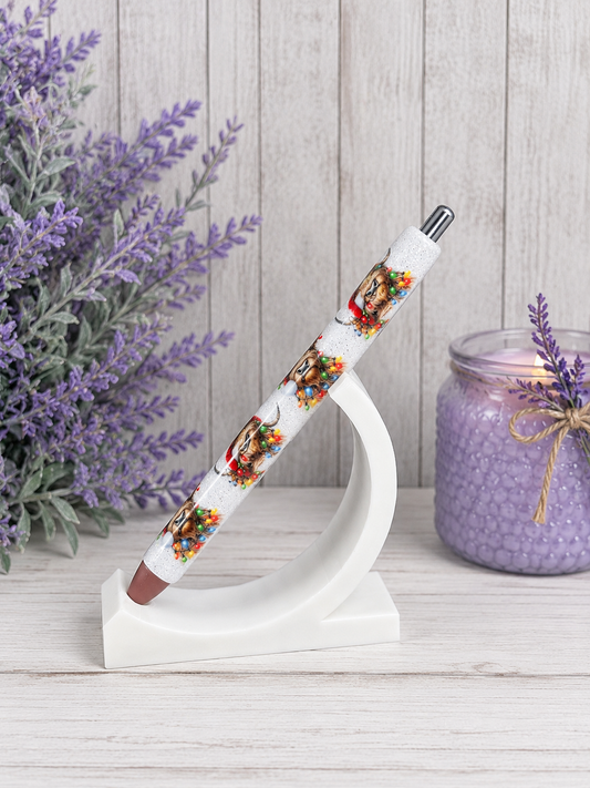 Handmade Christmas Highland Cows glitter pen with free refill