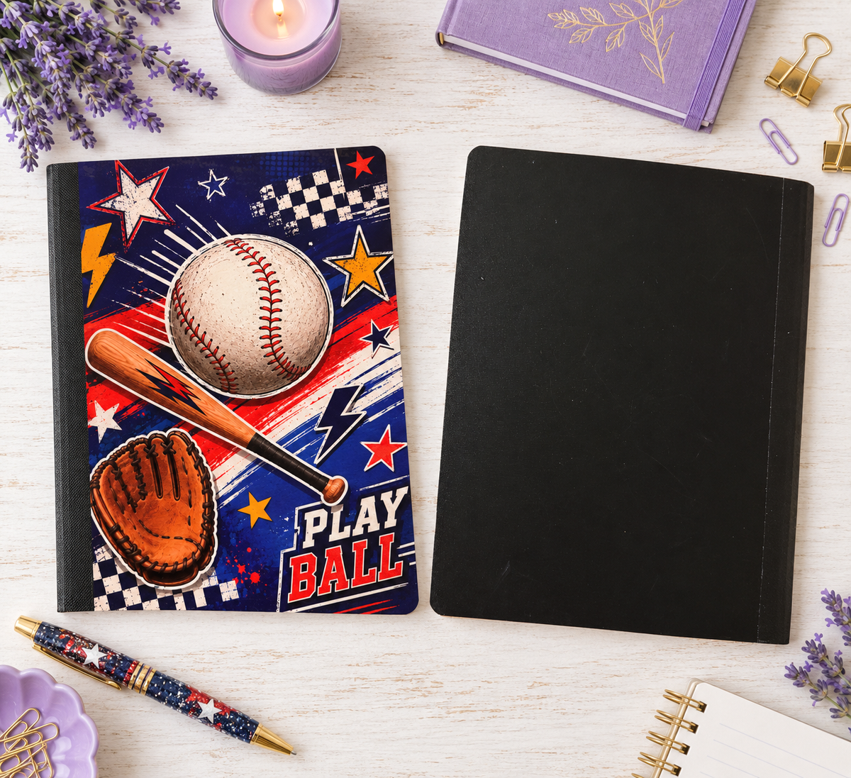 Decorative Vinyl Covered Composition Notebook Baseball