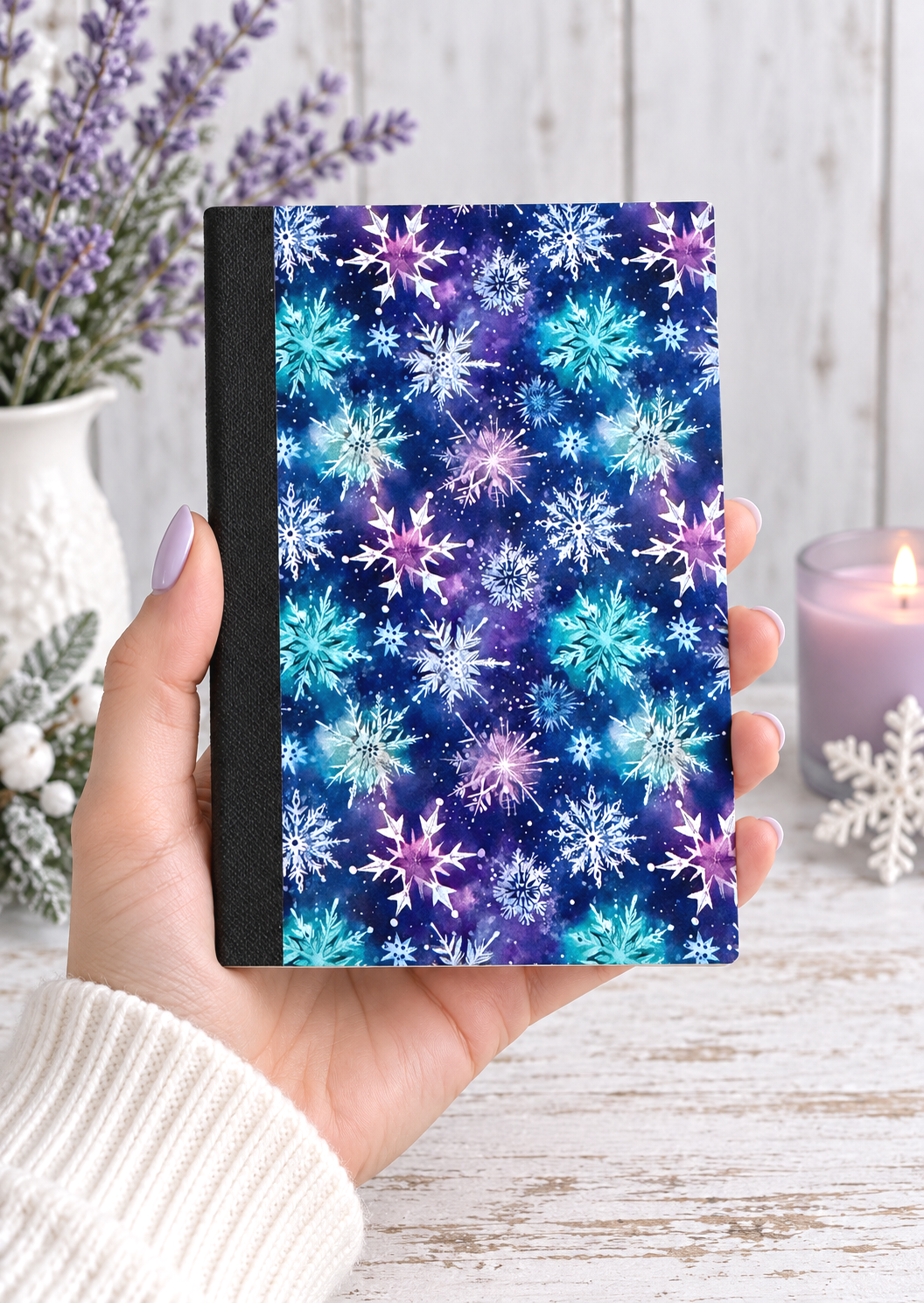 Decorative Vinyl Covered MINIATURE Composition Notebook Snowflakes