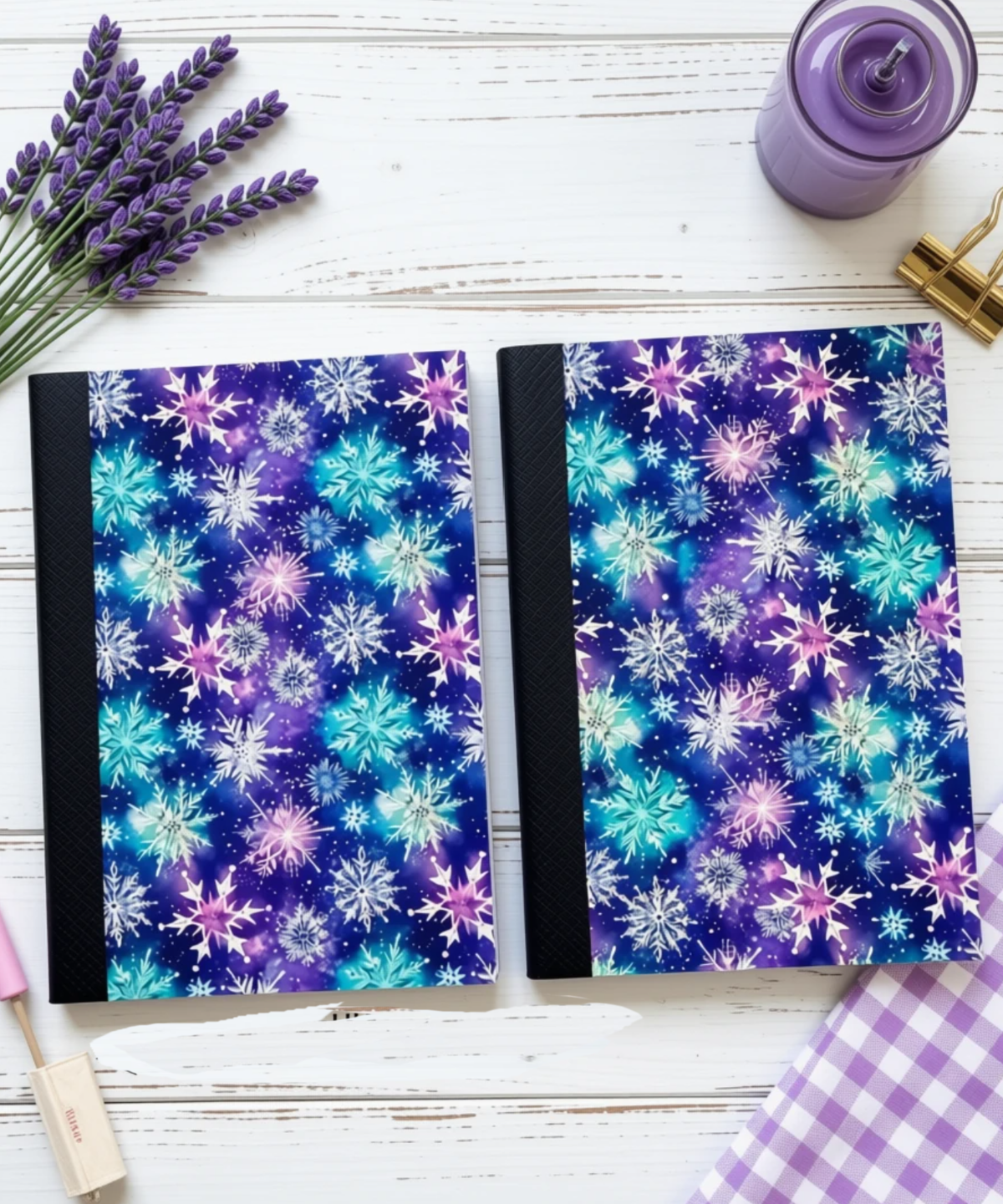 Decorative Vinyl Covered MINIATURE Composition Notebook Snowflakes