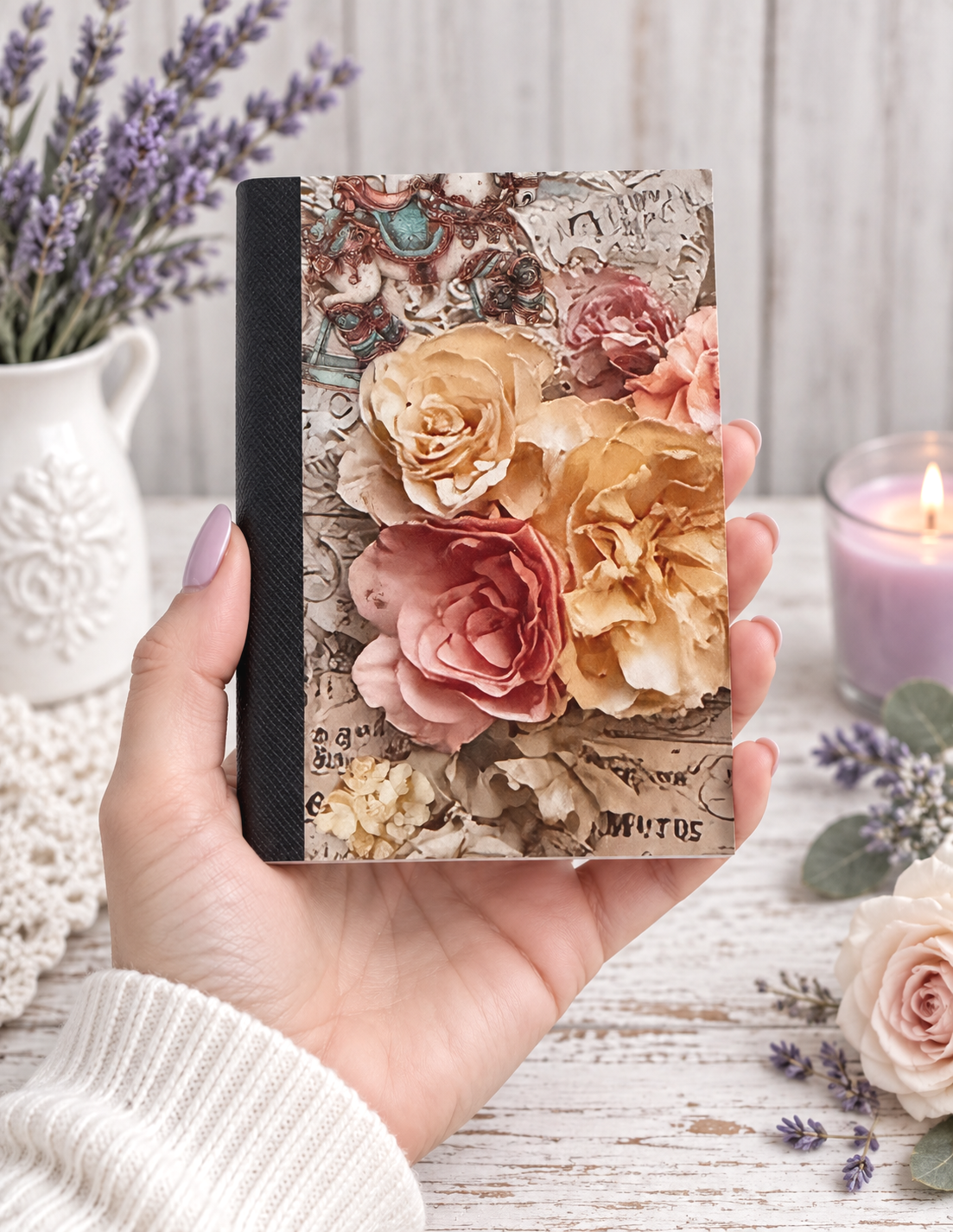 Decorative Vinyl Covered MINIATURE Composition Notebook Flowers 8