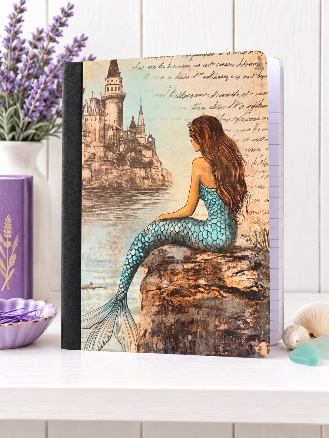 Decorative Vinyl Covered Composition Notebook Elegant Mermaid