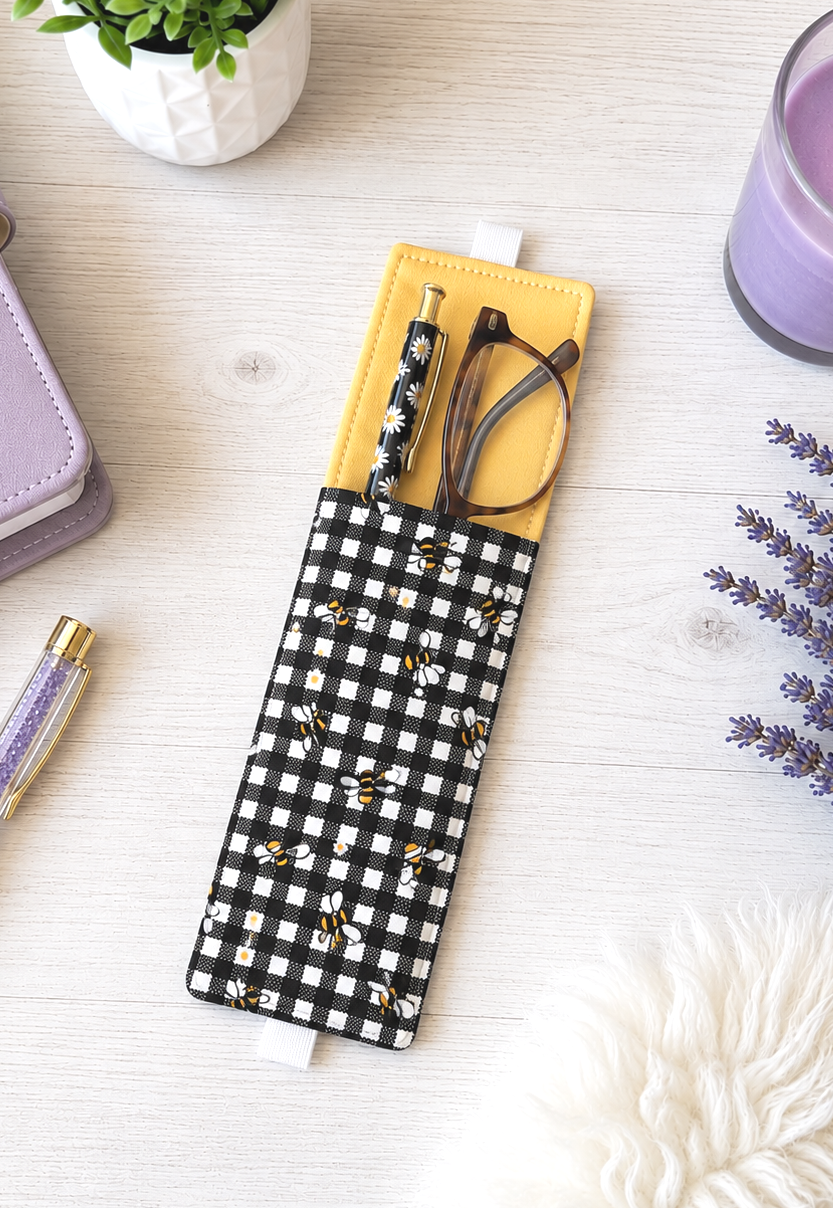 Handsewn Bumble Bees Fabric Bookmark with Accessory Pocket