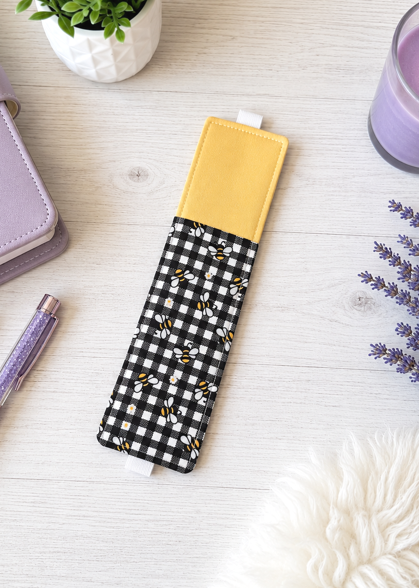 Handsewn Bumble Bees Fabric Bookmark with Accessory Pocket
